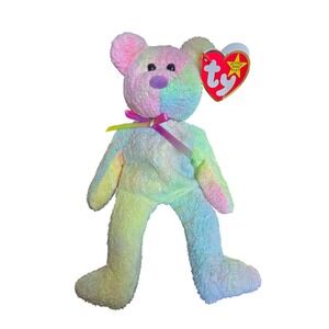 Ty Beanie Baby Groovy the Bear 1999 Pastel Tie Dye Rainbow Plush Collectible